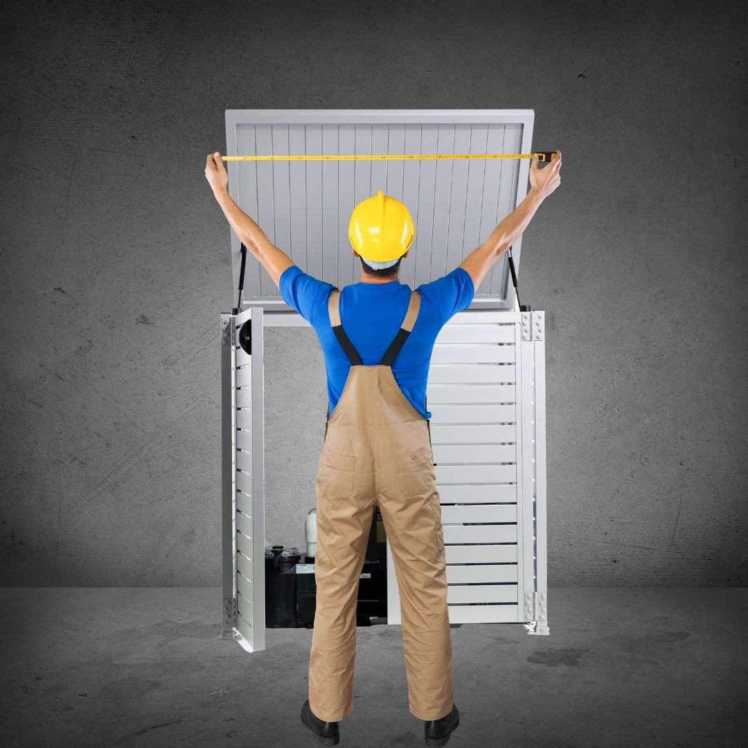 man measuring a pool pump cover